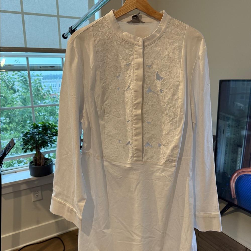 H&M White Embroidered Midi Dress